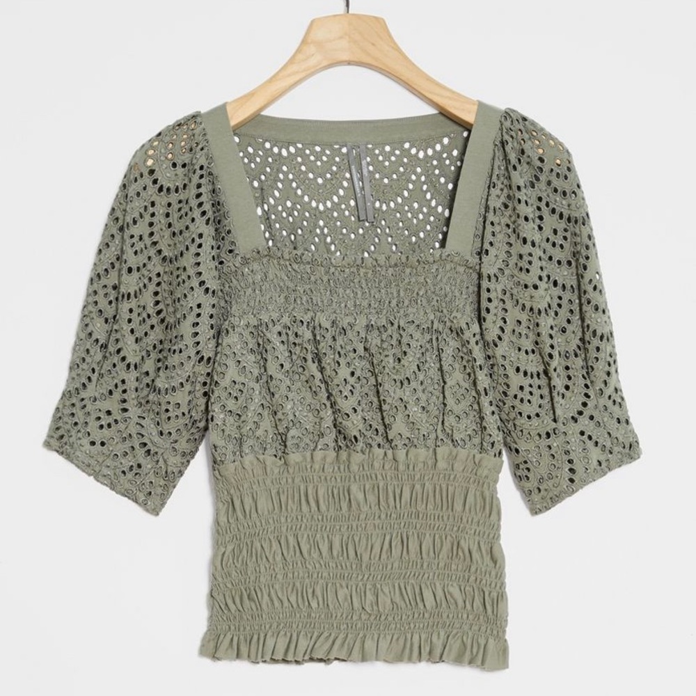 NWT ANTHROPOLOGIE sage eyelet top XS